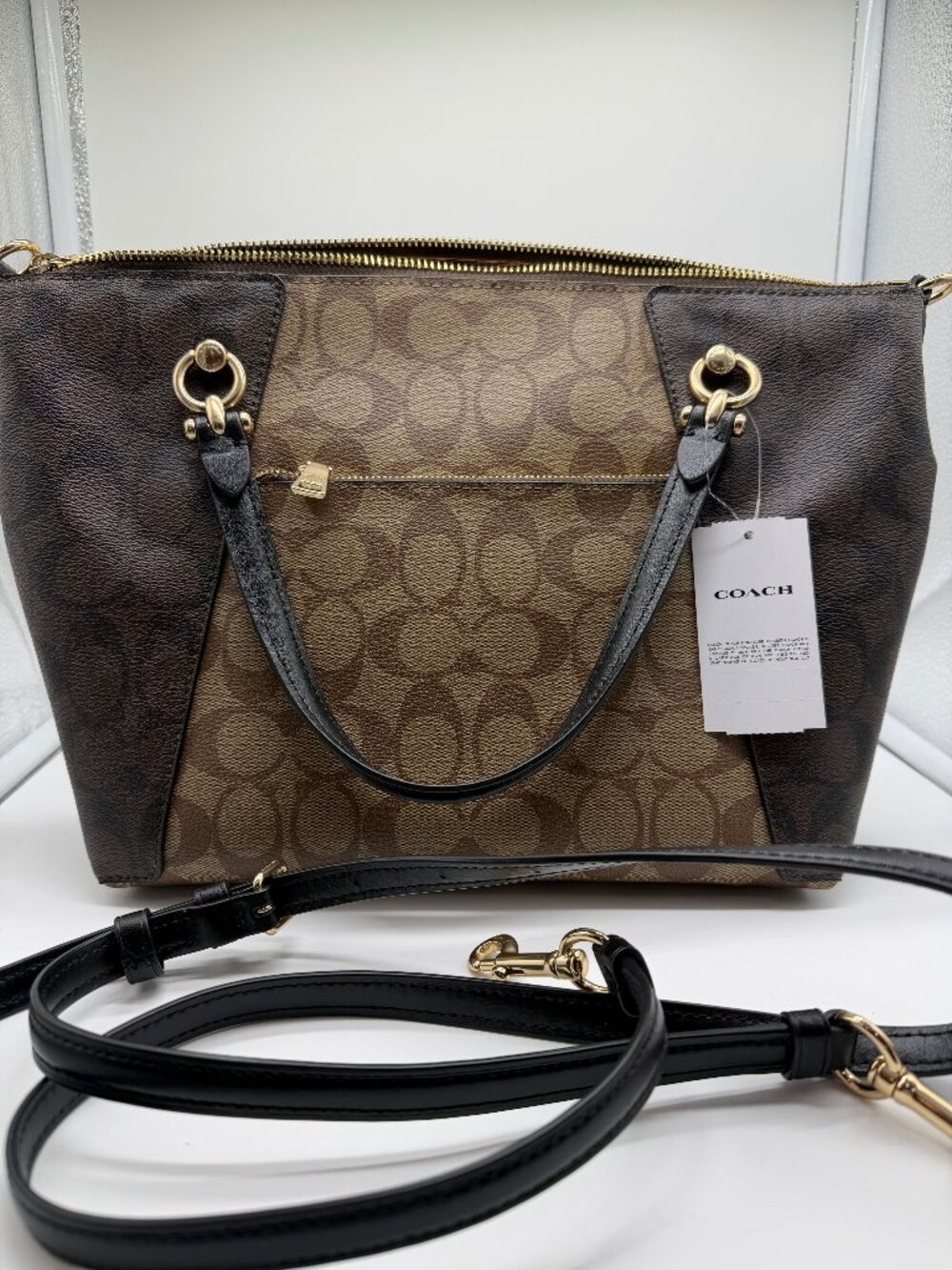 Coach Kacey Satchel In Blocked Signature Canvas IM/Khaki Brown Multi